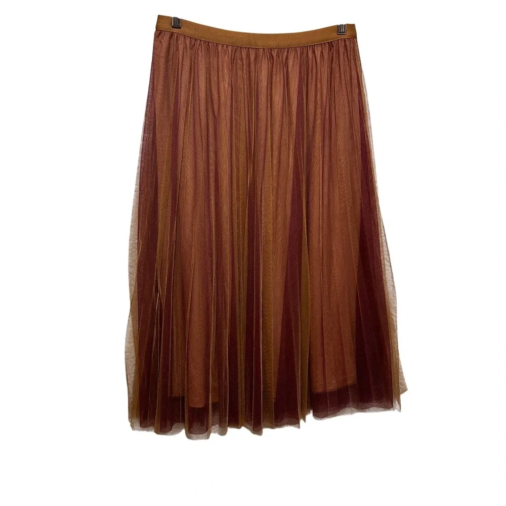 Hem And Thread Women Whimsy Fairy‎ Skirt M Brown Burgundy Tulle Pleated Romantic